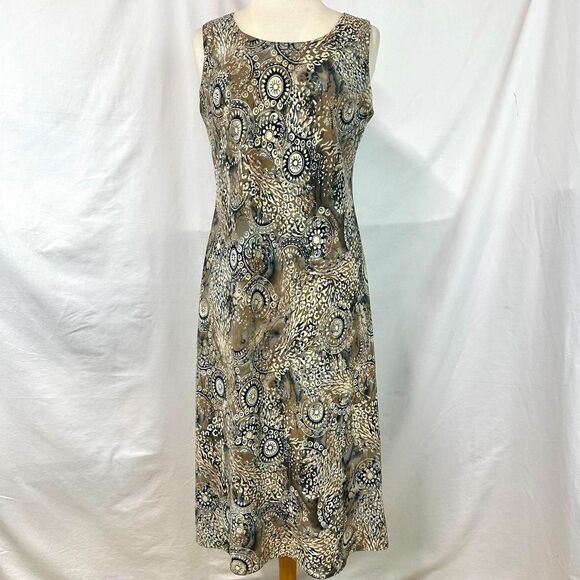 STUDIO I Vintage 90s Green Paisley Sleeveless Maxi Dress Women 12 Petite Boho - Picture 1 of 6